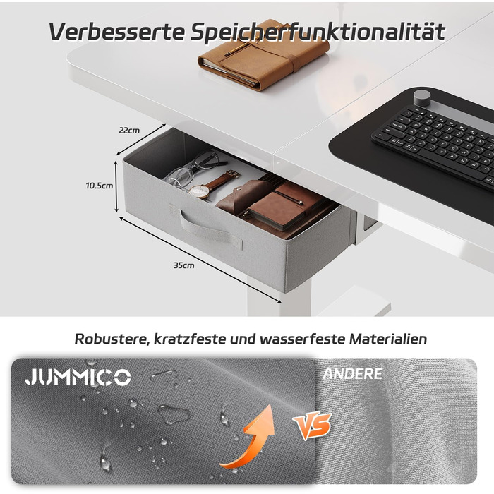 Електричний регульований стіл JUMMICO для дому та офісу 160x80 см, білий - з шухлядою та гачками