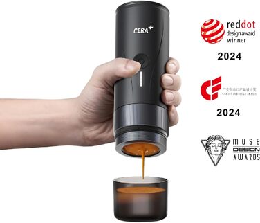 CERA+ Портативна Еспресо-машина PRO, самонагріваюча професійна кавомашина, сумісна з ультрадрібним помелом, електрична, для подорожей, чорна