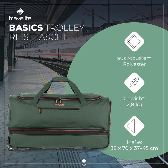 Дорожня сумка на колесах Travelite Basics Duffle L, 98-119 л, 70 см, Зелено-помаранчева