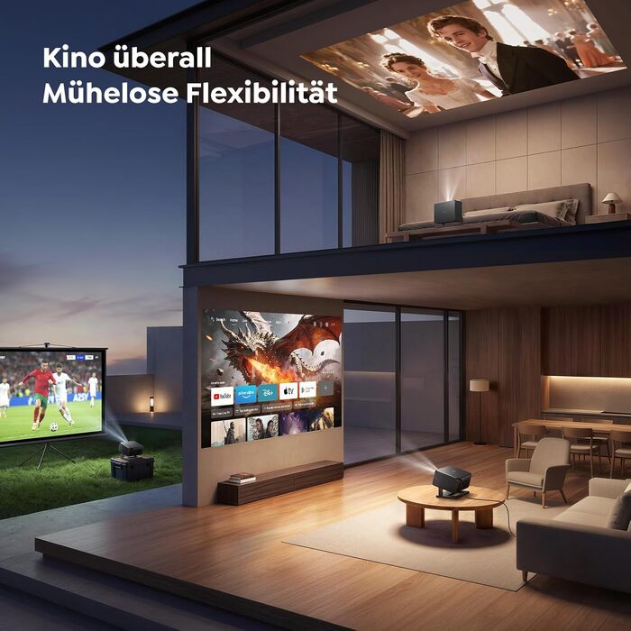 Проектор Google TV Beamer 4K Smart: Кінотеатр вдома 1080P FHD, Автофокус, Трапецеїдальна корекція, WiFi, Bluetooth, Портативний, Чорний