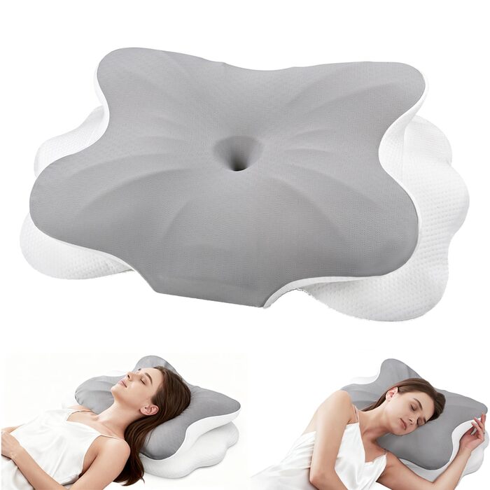 Ортопедична подушка для шиї з Memory Foam, проти болю в шиї та плечах, знімний чохол, сіра