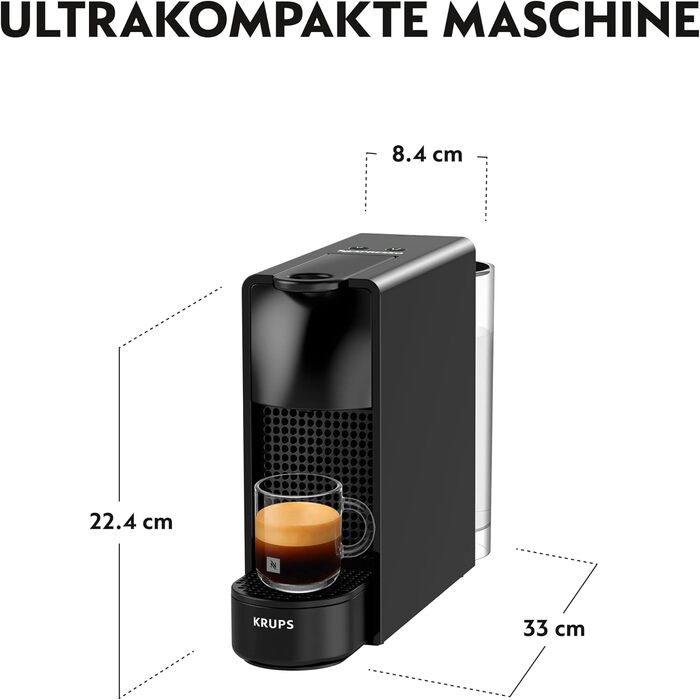 Кавомашина Nespresso Essenza Mini Krups чорна, 19 бар, капсульна, 0.6л, енергозбереження, XN1108