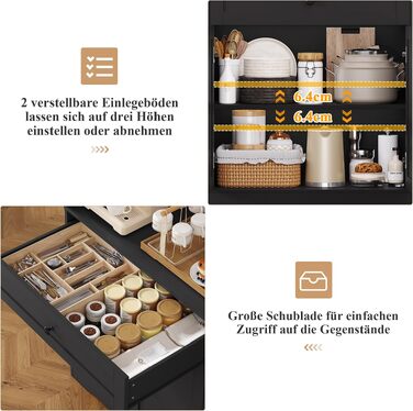 Кухонна шафа-буфет FOREHILL 180 см з робочою поверхнею, висока шафа для кухні (чорна)