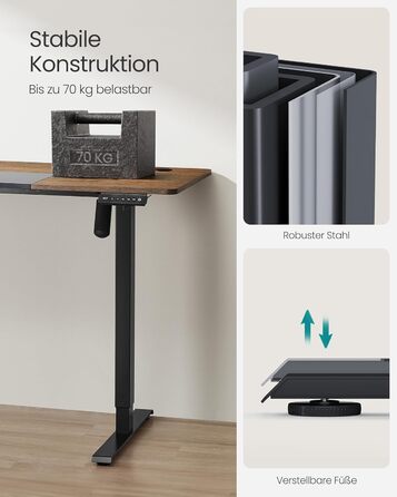 SONGMICS Регульований стіл SONGMICS Höhenverstellbarer Schreibtisch електричний, 160 x 70 см, з пам'яттю, vintagebraun-Mattschwarz, LSD026X01