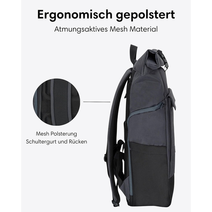 Рюкзак LARKSON Rolltop 21 л для ноутбука 16'' сірий — універсальний міський рюкзак для жінок і чоловіків, для університету, роботи, велосипеда, подорожей, з відділенням для ноутбука та кріпленням на валізу
