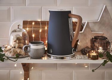 Електрочайник Swan Nordic Ultra 1,7 л 2200 Вт, бездротовий, автоматичне вимкнення, дерев'яна ручка, сірий, сучасний дизайн