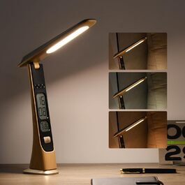 Світлодіодна настільна лампа Morwealth з акумулятором, димуванням, USB-зарядкою, годинником і сенсорним керуванням — портативна для дому, читання, офісу