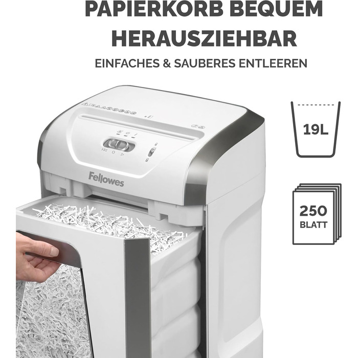 Шредер Fellowes Microcut P5: знищення 2000+ частинок/A4, 10 листів, Powershred 10M, для офісу/дому, 19л кошик, блокування