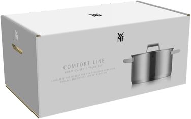 Набір каструль WMF Comfort Line для індукції, 5 предметів, матова нержавіюча сталь Cromargan, зі скляними кришками, з мірною шкалою, можна штабелювати, без покриття
