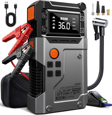 Пусковий пристрій (бустер) для автомобіля Powerbank 6000A для всіх типів авто, чорно-сріблястий
