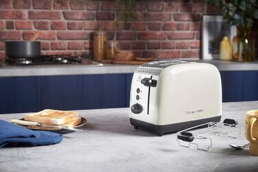 Тостер Russell Hobbs Colours Plus Edelstahl Creme на 2 тости, нержавіюча сталь - з підставкою для булочок, 6 режимів підсмажування, розморожування, Lift & Look, 1600 Вт