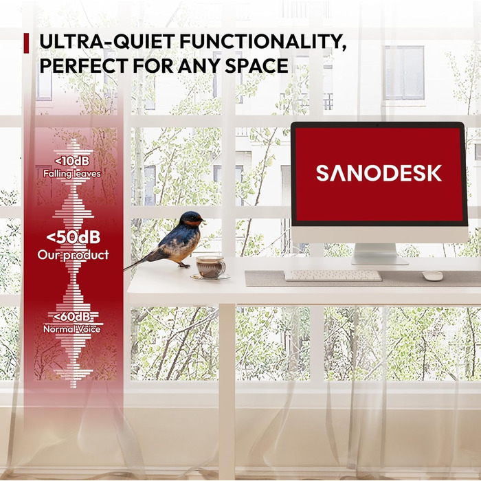 Електричний регульований стіл SANODESK з цільною стільницею 160x80 см, білий - з пам'яттю та гачком