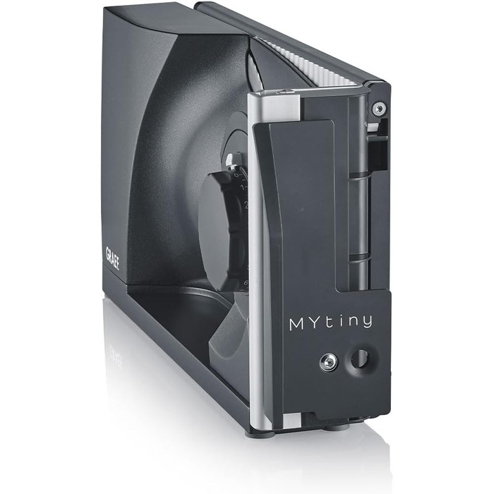 Складаний універсальний слайсер GRAEF MYtiny MT1006, металевий корпус, гострий ніж 170 мм, регулювання товщини нарізки 0-15 мм, 170 Вт, Made in Germany