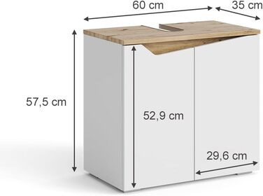 Тумба під умивальник Vicco Marelle, білий/дуб Артизан, 60x57,5 см, 2 двері