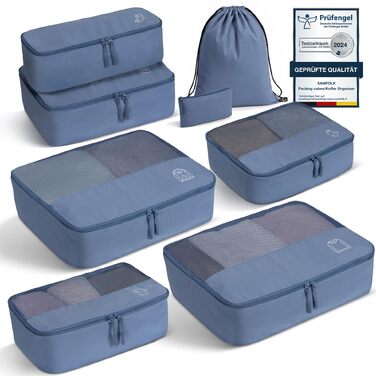 Набір органайзерів для валізи та рюкзака Packing Cubes, 8 предметів, сіро-блакитний