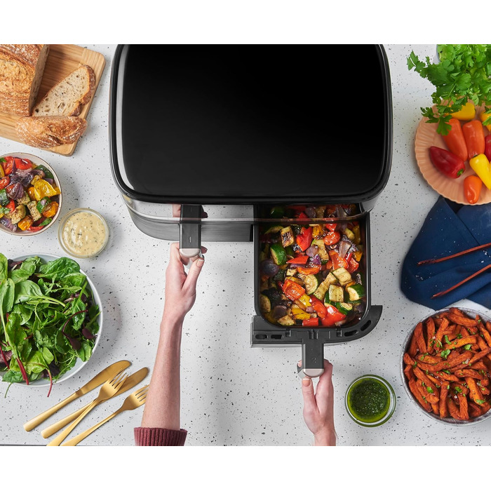 Аерофритюрниця Russell Hobbs SatisFry 9 л, 2 камери, 9 програм, тиха, без олії, посудомийна, до 200°C, функція підтримки тепла
