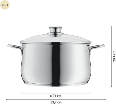 Каструля WMF Diadem Plus для індукційних плит, 3.7 л, 24 см, з кришкою, придатна для посудомийних машин