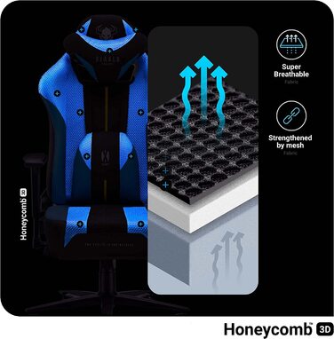 Ігрове крісло Diablo X-Player Frost Black L, тканинне, ергономічне, 3D підлокітники, для офісу і комп'ютера, з подушками для шиї та попереку