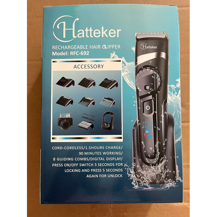 Професійна машинка для стрижки Hatteker 3-в-1: тример для бороди, волосся, вусів, водонепроникна, акумуляторна і мережева