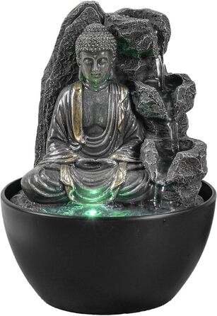 Декоративний кімнатний фонтан Будда з LED-підсвіткою, водоспад, Zen Feng Shui, Revata Zen'Light, 18 см – подарунок для дому, талісман на удачу