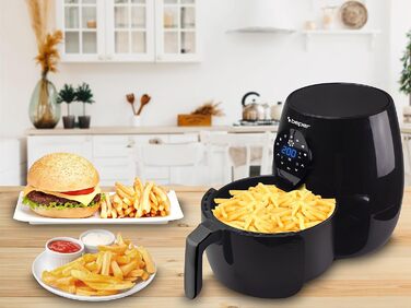 Аерофритюрниця BEPER P101FRI050, 5 л, сенсорна панель, 7 програм, без олії, 200°C, таймер 60 хв, автоматичне вимкнення, чорна