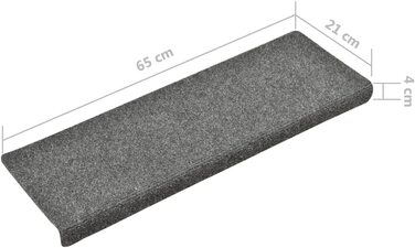 Комплект килимків для сходів vidaXL, 5 шт., світло-сірі, 65x21x4 см, самоклеючі, голкопробивний ворс