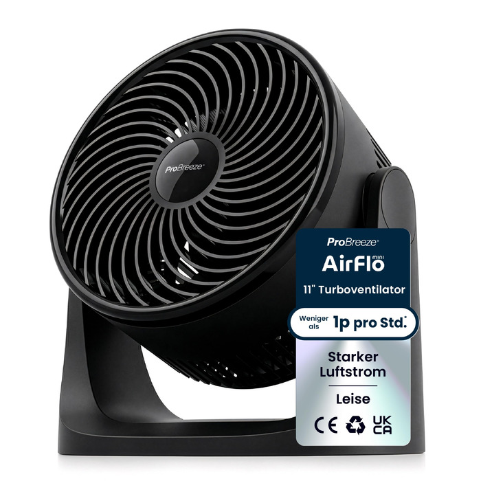 Pro Breeze AirFlo Mini Настільний Вентилятор: Тихий Турбо Вентилятор з 3 Швидкостями, Нахилом 90° та Потужним Потоком Повітря 4.2 м/с, Компактний для Офісу, Спальні та Дому (Чорний)