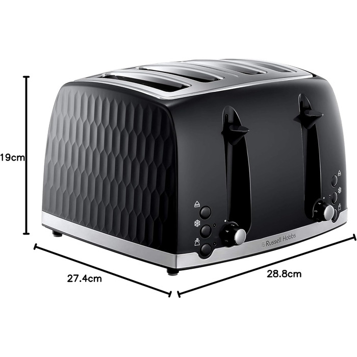 Тостер Russell Hobbs 26071 на 4 тости, чорний: сучасний дизайн, широкі слоти, підйомний механізм