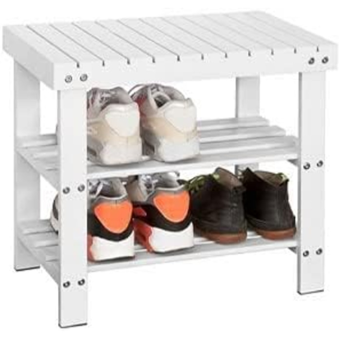 Біла взуттєва полиця-сидіння SoBuy FSR02-K-W з бамбука, гарантія 2 роки, ширина 50 см