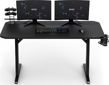 Ігровий стіл SENSE7 Nomad Basic 140x60 см, комп'ютерний стіл з гачком для навушників, підстаканником, тримачем для контролера, ергономічний, карбонова поверхня