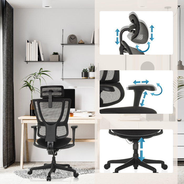 Ергономічне крісло для офісу/керівника ERGOHUMAN SLIM ECO F GEN2. Сидіння з тканини / спинка з сітки, чорний колір. hjh OFFICE