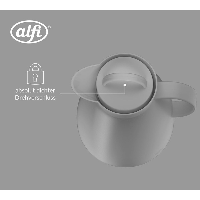 Термос Alfi DAN 1.0 л, пудрово-рожевий, з термоізоляційним корпусом з пластику та скляною вставкою, з кришкою-поворотом, дизайнерський, ідеальний для кави та чаю, BPA-free (без фільтра для чаю), Graphite Grey