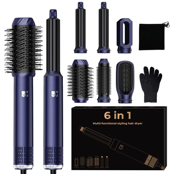 UMIGA Hairstyler 5-в-1: Фен-щітка, плойка, випрямляч для волосся (Королівський синій)