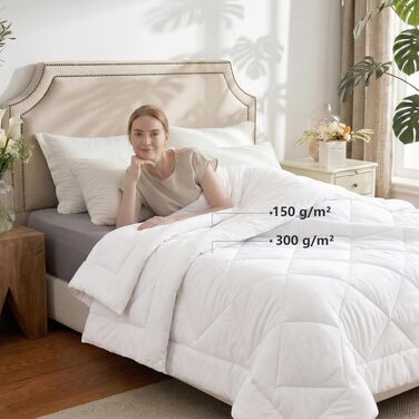 Комплект всесезонних ковдр WAVVE 200x220 см, 2 частини (літня 150 г/м² та цілорічна 300 г/м²), зимова ковдра 450 г/м², мікрофібра, біла