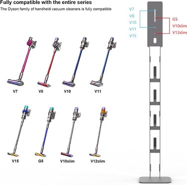 Підставка для пилососа Dyson V15 V12 V11 V10 V8 V7 V6 та серії DC — Стійка для зберігання з вугільцевої сталі з антиковзаючим дизайном