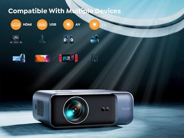 Проектор YABER One Dark Pro: Full HD 1080p (підтримка 4K), автофокус, корекція трапецієподібних викривлень, WiFi 6, Bluetooth, портативний домашній кінотеатр для смартфонів, PS5 та Fire TV Stick, до 300 дюймів