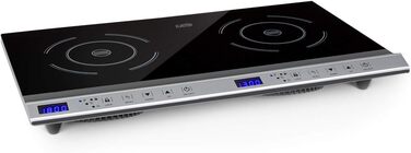 Портативна індукційна плита Klarstein Cucinata, подвійна, 3100 Вт, сенсорне управління, таймер, захист від перегріву, блокування від дітей, 10 рівнів потужності, сенсор для посуду, склокераміка, срібляста