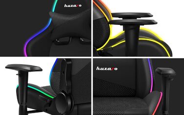 Ігрове крісло Huzaro Force 6.2 Black RGB з LED підсвіткою, еко-шкіра, тканина, карбон, до 130 кг, регульована висота, підголівник, поперекова підтримка, ергономічне, чорне