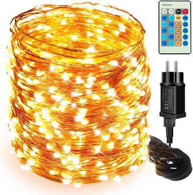 LED гірлянда на 50 метрів з 500 LED, мідний дріт, зірочки, димування, пульт, вологостійка, для саду, тераси, кімнати, святкова прикраса