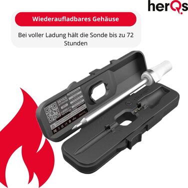 HerQs Pin Probe – бездротовий Bluetooth термометр для м'яса до 500°C, для гриля, духовки, сковороди, аерофритюрниці та Sous-Vide