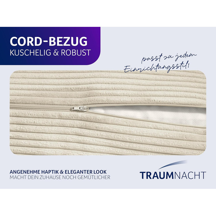 Подушка для спини та читання Traumnacht Cozy 70x40 см, бежева, з кишенею, знімний чохол з поліестеру, сертифікат Öko-Tex, німецька якість