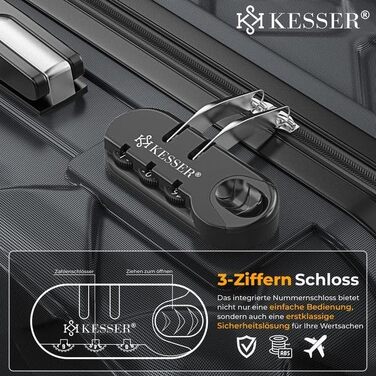 Валіза для подорожей KESSER 75 см, 120Л, жорстка ABS-оболонка, колір Charcoal: з кодовим замком, вагами для багажу та гаманцем, 360° колеса, телескопічна ручка