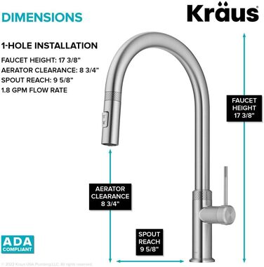 Змішувач кухонний Kraus KPF-3104SFS Oletto з витяжним душем, нержавіюча сталь, 44 см