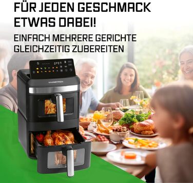 Аерофритюрниця GOURMETmaxx AirGenius 10L з двома камерами (2x5Л), сенсорним керуванням та 10 програмами приготування, для 8 осіб