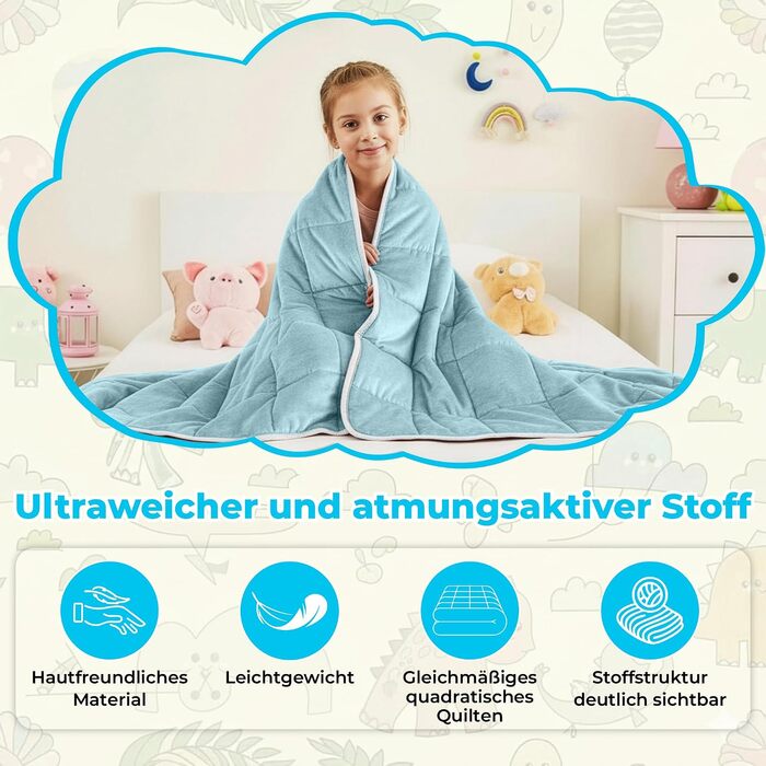Обтяжувальна ковдра SLEEP COMFY для зняття стресу та тривожності, 2.4 кг, гіпоалергенна зі скляними кульками, бавовняна охолоджуюча тканина, Oeko-TEX (Синя, 90 x 120 см)