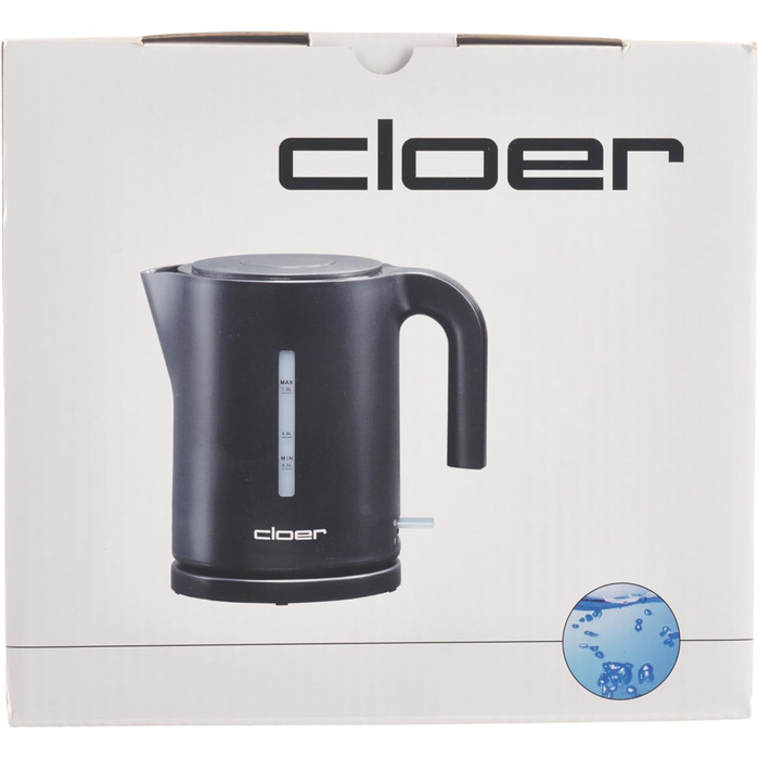 Електрочайник Cloer 4120, 2200 Вт, 1,2 л, чорний, захист від перегріву, велика індикація рівня води