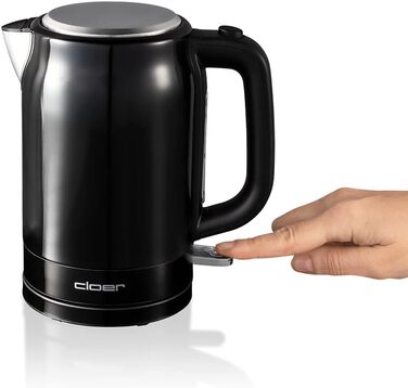 Електрочайник Cloer 4520, 1,7 л, нержавіюча сталь, 2200 Вт, чорний, індикатор рівня води, захист від перегріву та увімкнення без води