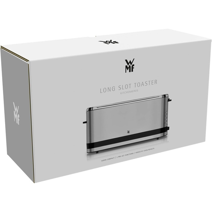Тостер WMF Küchenminis Langschlitz XXL: тостер з функцією для булочок, 2 слоти, 7 рівнів підсмажування, 900 Вт, нержавіюча сталь матова срібляста