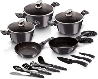 Набір кухонного посуду Berlinger Haus 17 предметів, серія Metallic Line Carbon Pro Edition, металевий