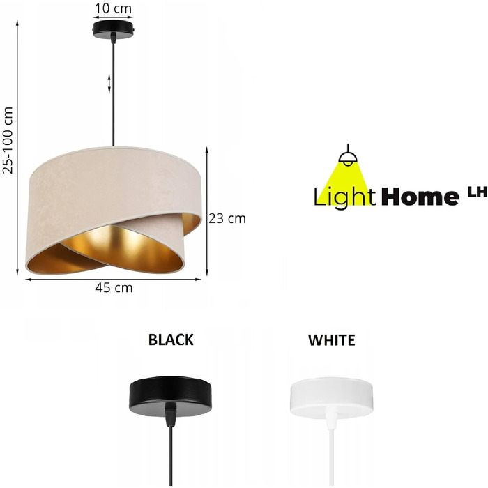 Світильник підвісний Light-Home Milan Elegant, дизайнерський металевий з велюровим абажуром, сучасна люстра для вітальні, спальні, їдальні, 1 лампа, бежевий і сірий